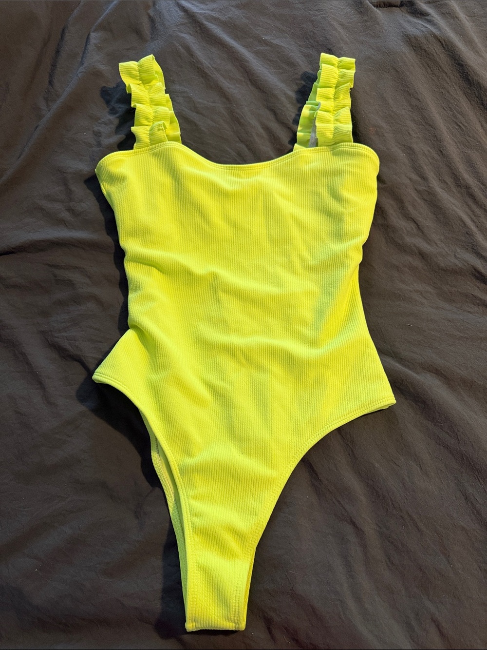 Neon Yellow Ruffled Strap One-Piece Swimsuit
